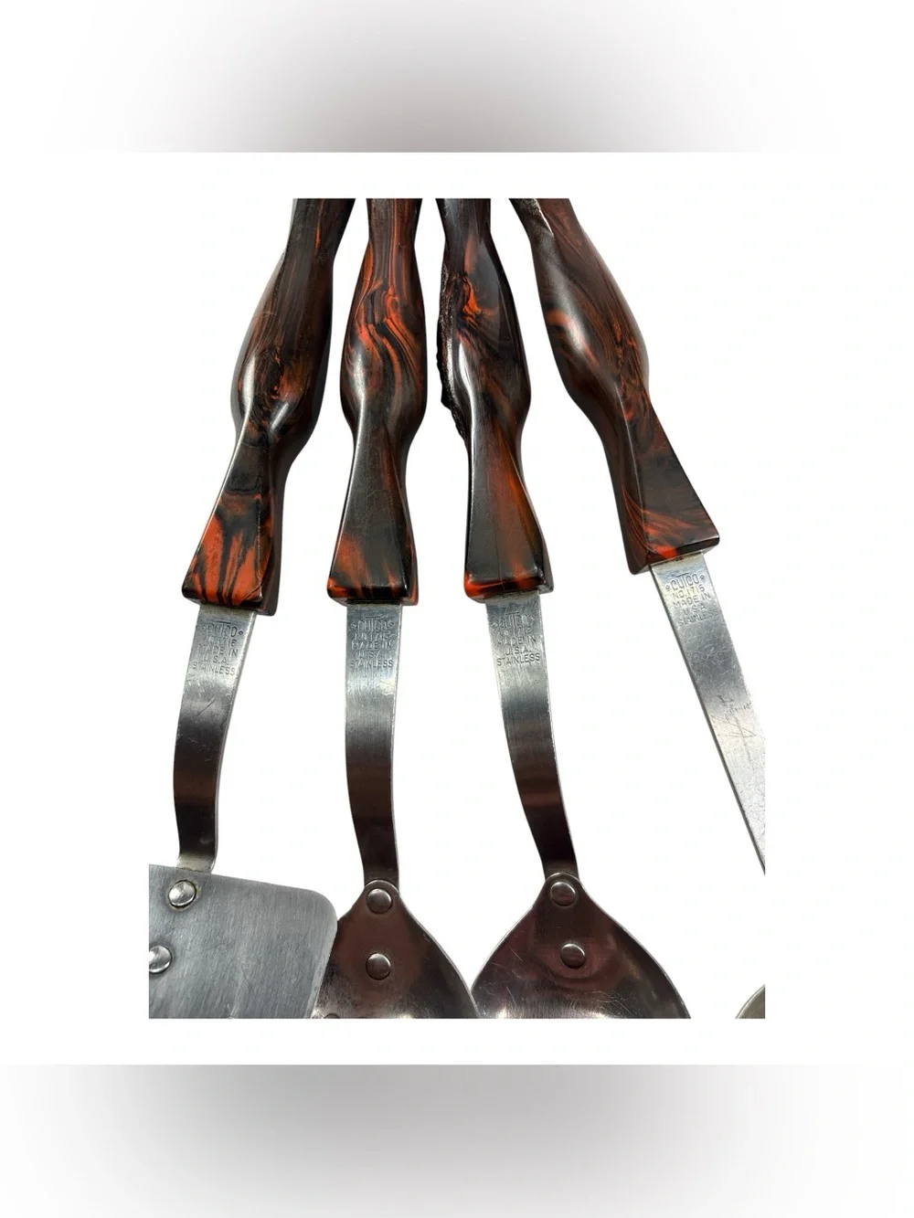CUTCO 4 Pc Utensil Set Classic Swirl Brown Vintage Spatula Slotted Spoon Ladel